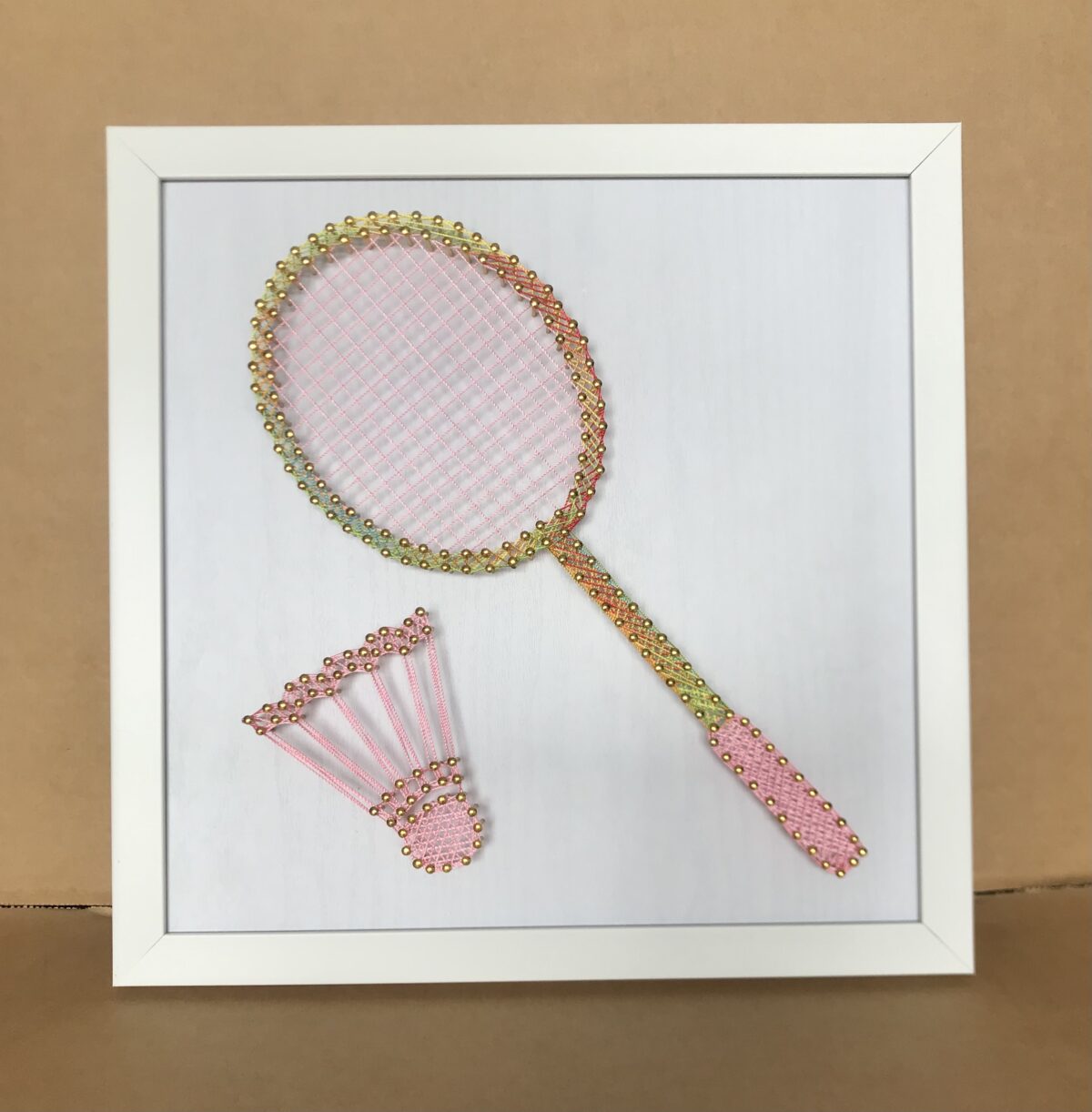 Colorful DIY badminton string art decor