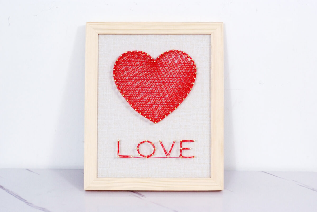 Red love heart string art handmade gift