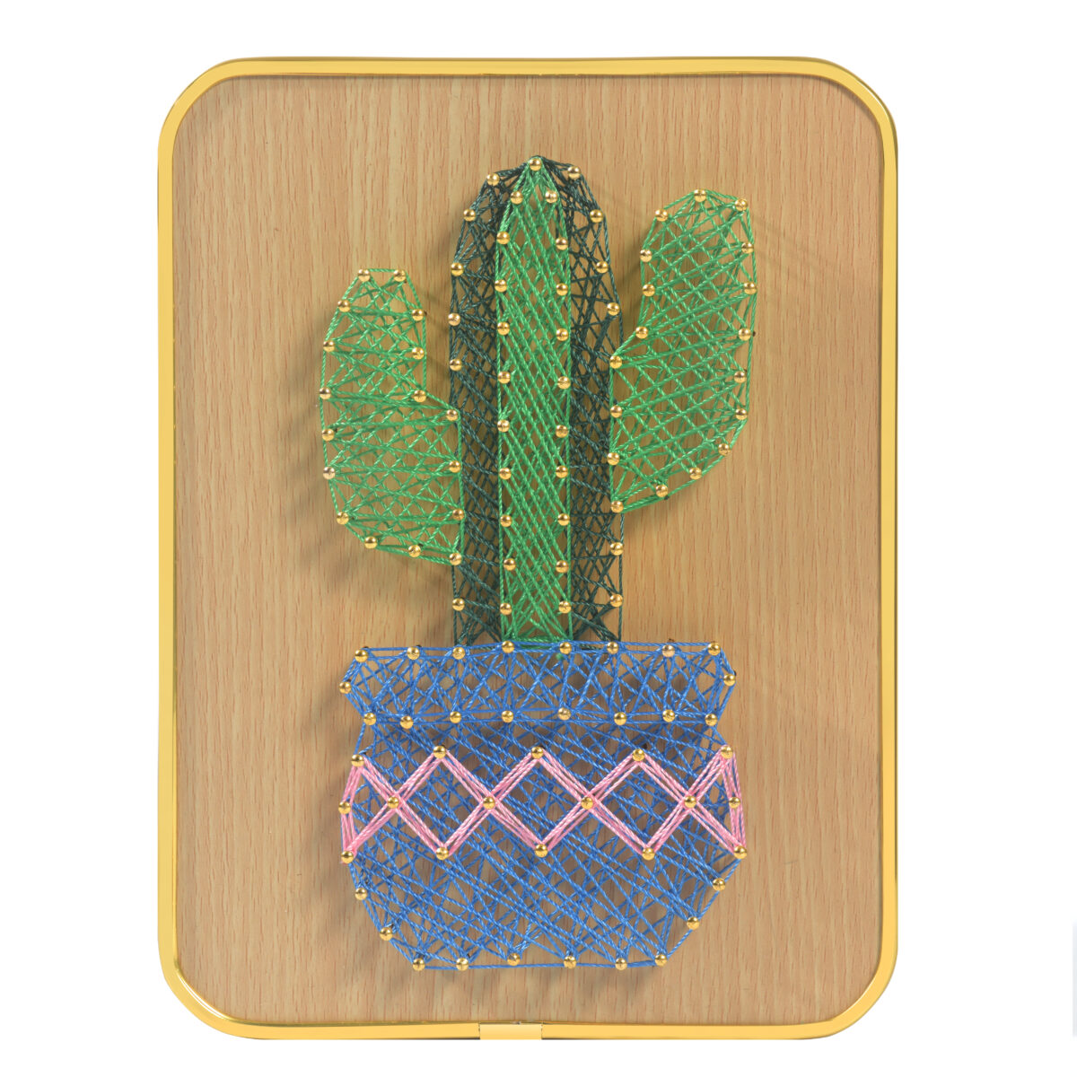 Handmade cactus string art with green thread