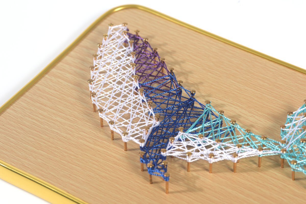 Handmade whale string art with blue thread